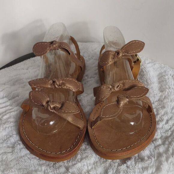 Lands End Rosegold Leather Strappy Bow Sandals - Picture 2 of 9